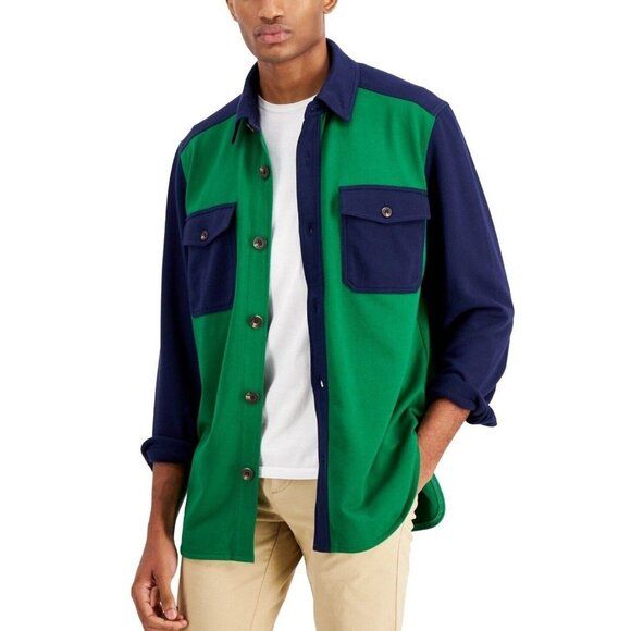 Club Room Men's Color blocked Shirt, Color Abundant Green Size Medium - Picture 1 of 11